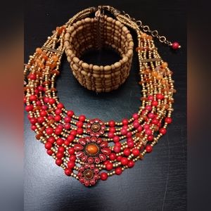 Fashion Beaded Necklace  pair with   Arm Bracelet / Wrist Bracelet